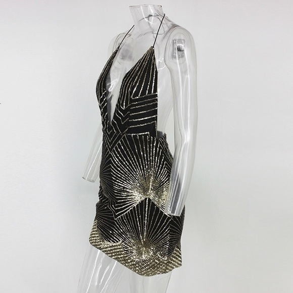 Black & Gold Sparking Sequin Cocktail Club Dress - Picture 5 of 8